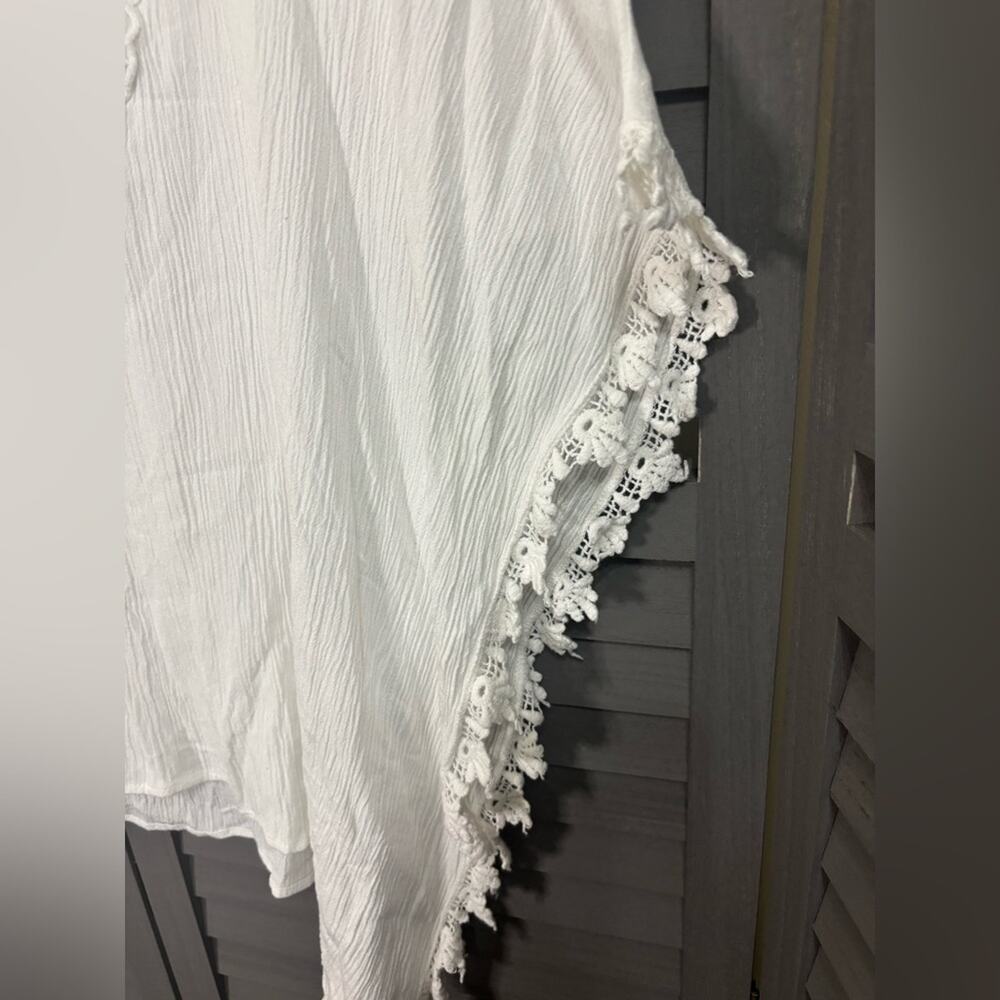HALO White Boho Lace Gauze Top Size L Crochet Trim Festival Beach Blouse - Picture 4 of 15